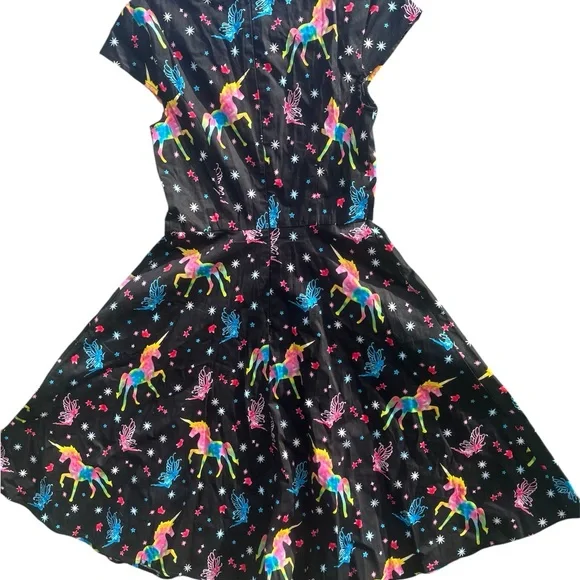 EUC Rockabilly Pin Up Pukavt Rainbow Unicorn Novelty Print Dress Size Small - Picture 5 of 8